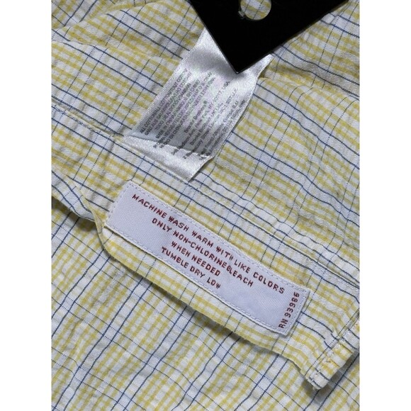 Brooks Brothers Button Down Shirt Men L Yellow/Blue/White Plaid Short Sleeve - Picture 4 of 8